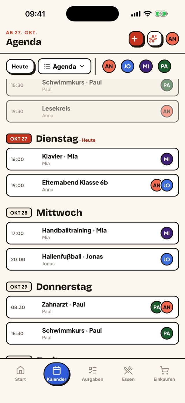 Der Kalender von Gezin als Terminliste