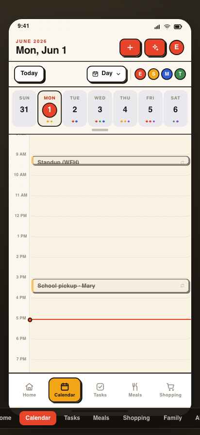 Gezin calendar screen