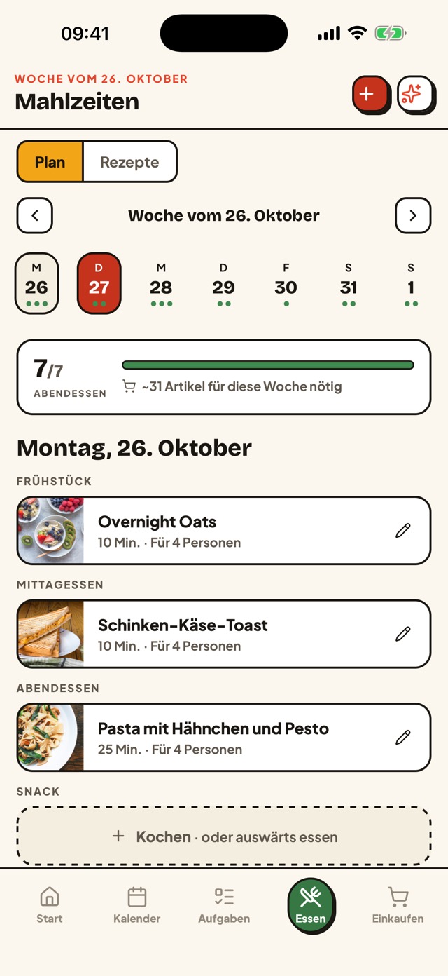 Der Essensplan in Gezin