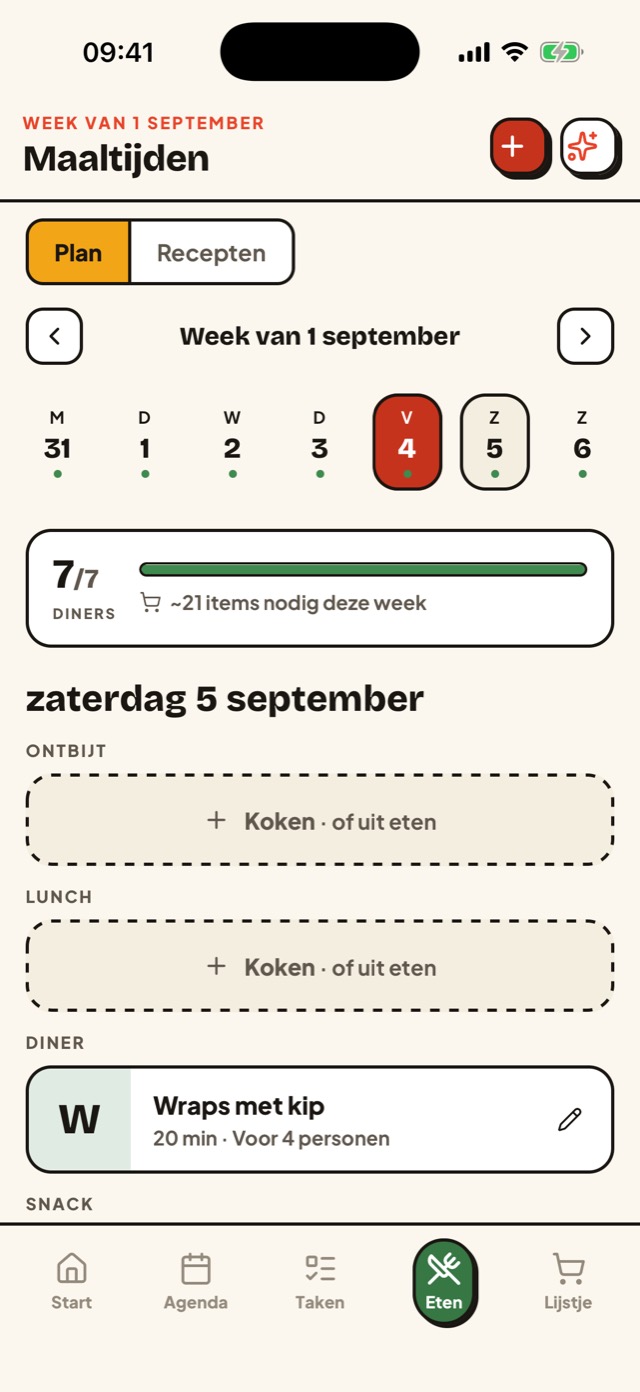 Weekmenuscherm van Gezin