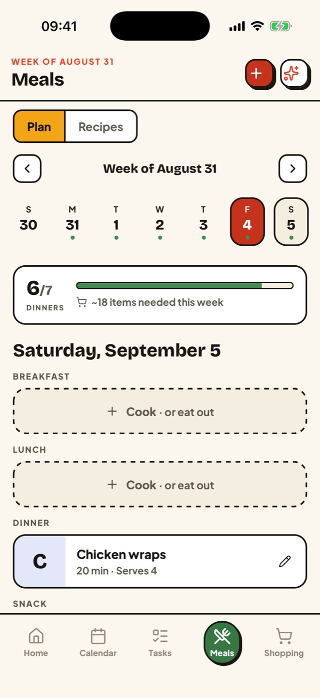 Gezin meal plan screen