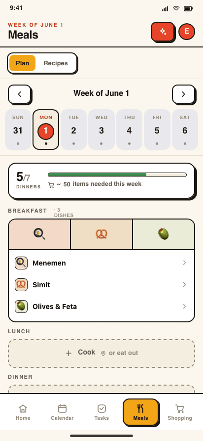 Gezin meal plan screen